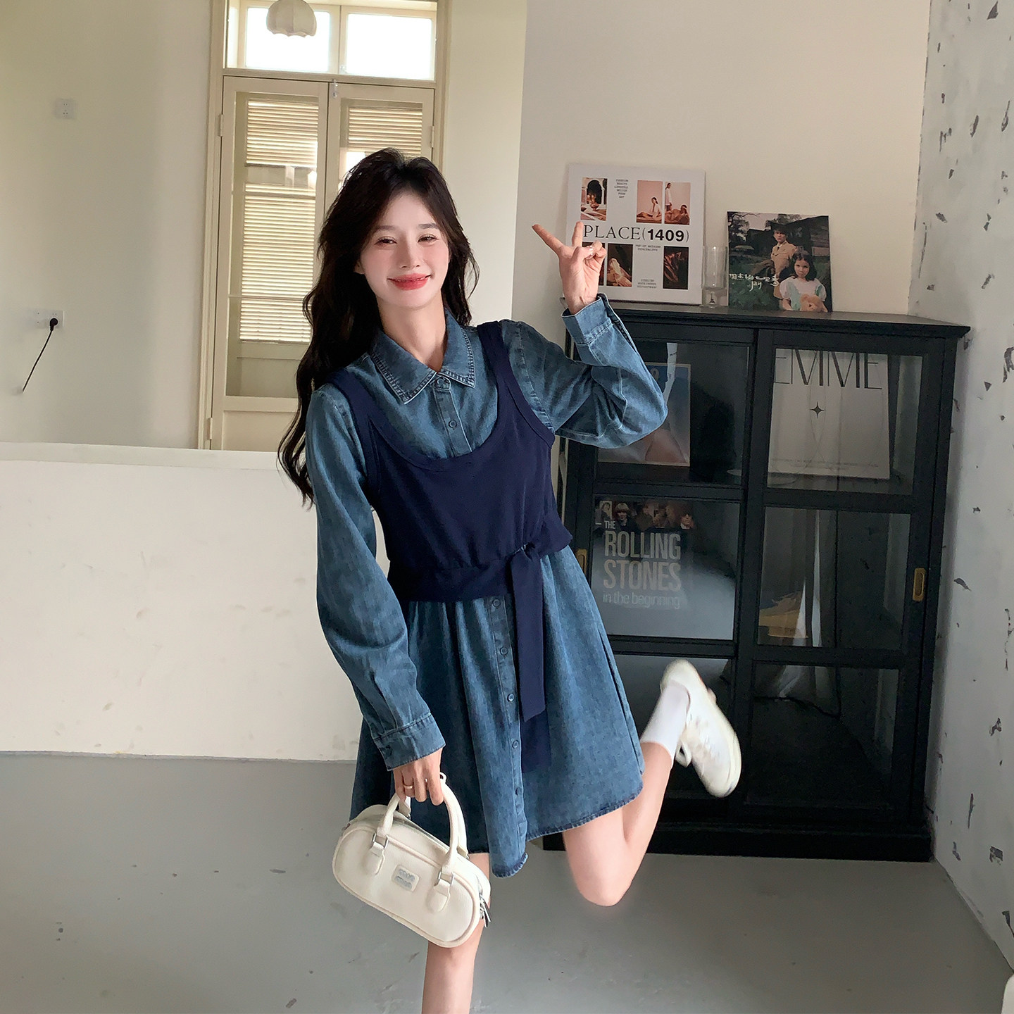 假两件背心牛仔连衣裙女春季2026新款中长款小个子学院风流行爆款