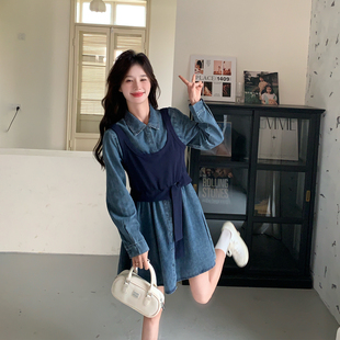 假两件背心牛仔连衣裙女春季2026新款中长款小个子学院风流行爆款