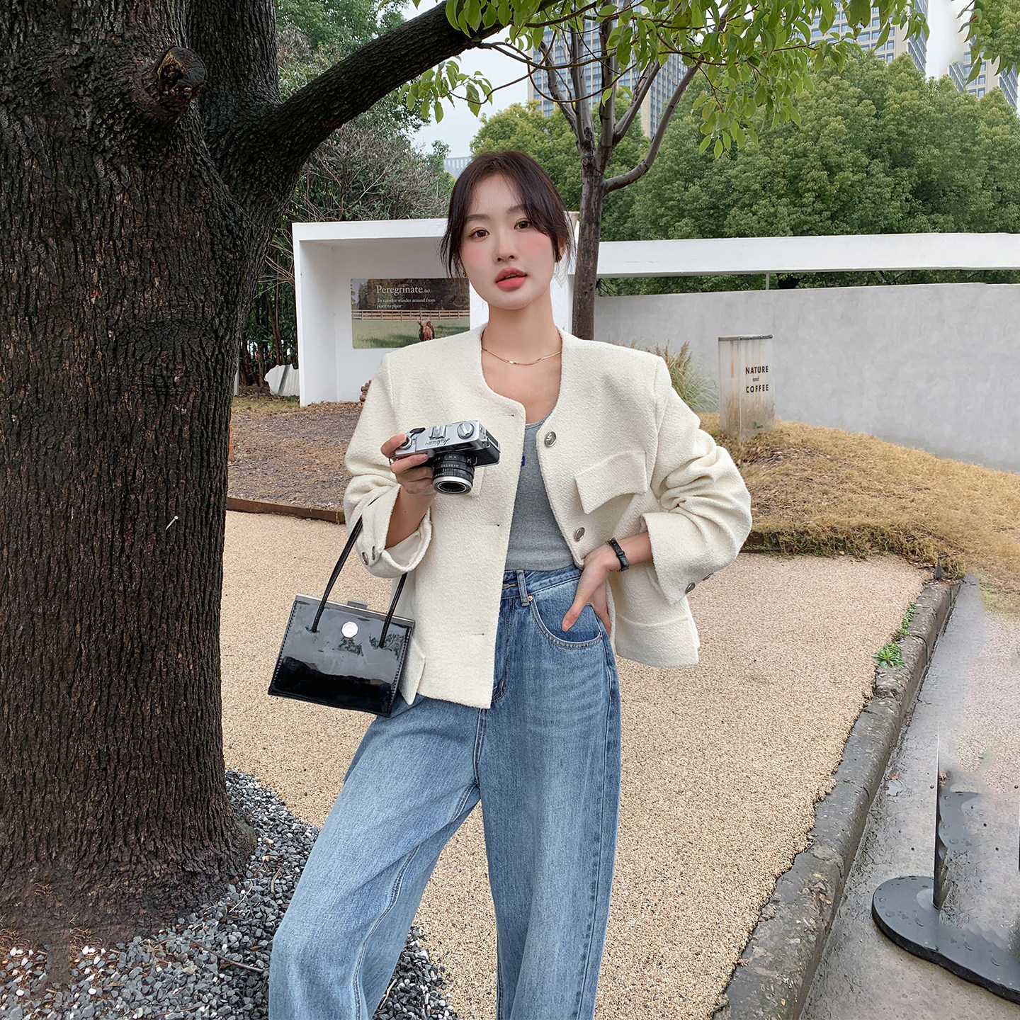 学院风小香风米白色短外套女春季2026新款小个子减龄百搭超火上衣