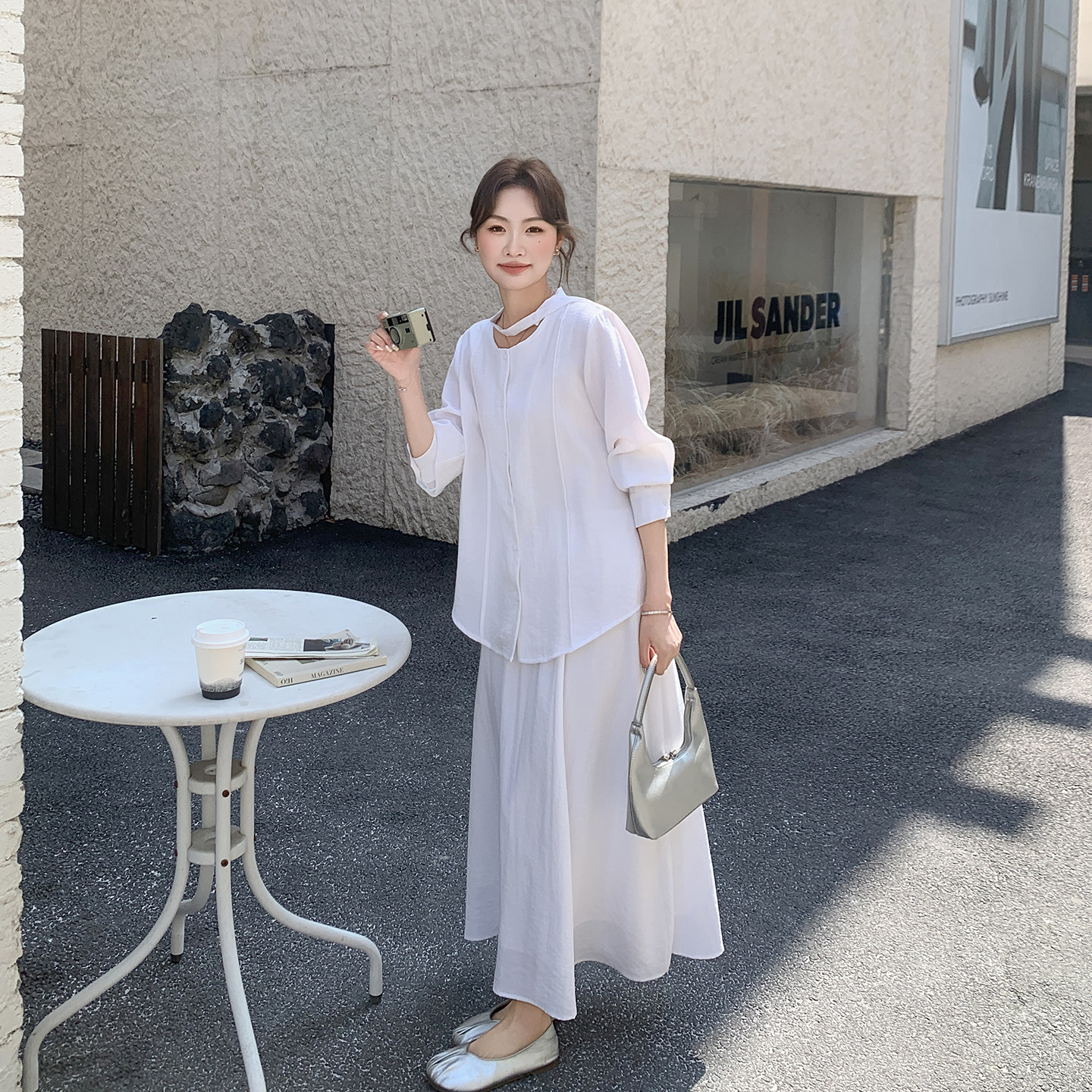 法式休闲白色衬衫半身裙套装女春季2026新款宽松显瘦高级感两件套