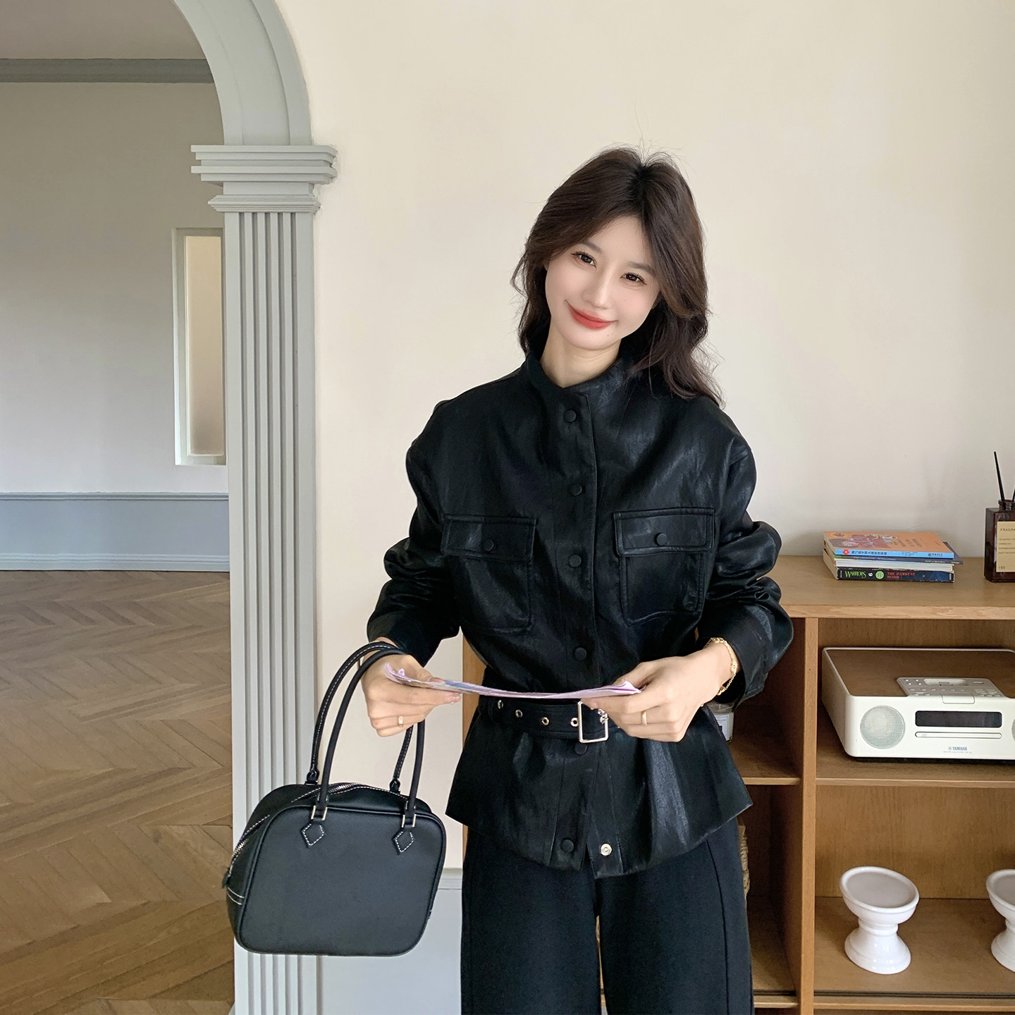 时尚摩登黑色收腰显瘦皮衣外套女春季2026新款气质又酷又飒PU夹克