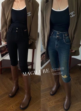 魔力诱惑 牛仔裤女 18026秋装新款弹力高腰小脚裤铅笔裤