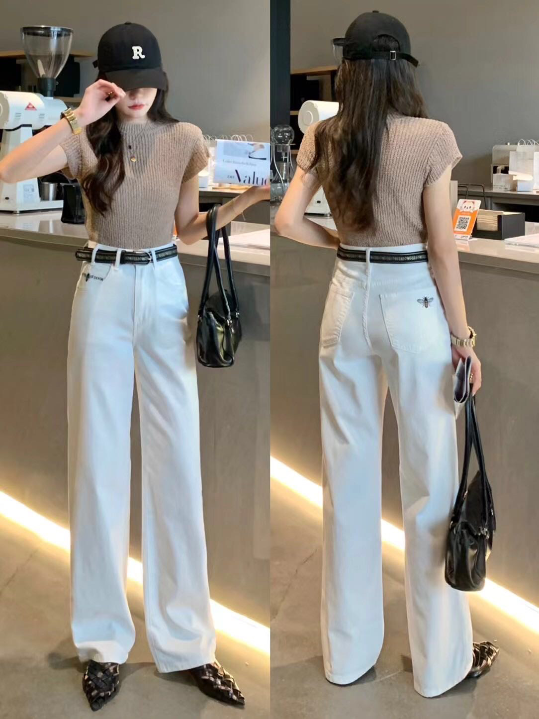 MINI JEANS夏季新薄款17265牛仔裤女 纯白色高弹力大直筒裤
