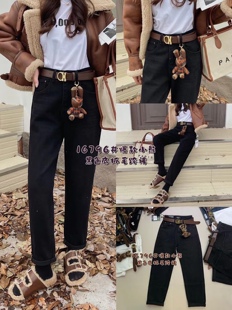 加绒 Mini jeans 牛仔裤女16796秋冬新品 微垮裤小熊款送腰带