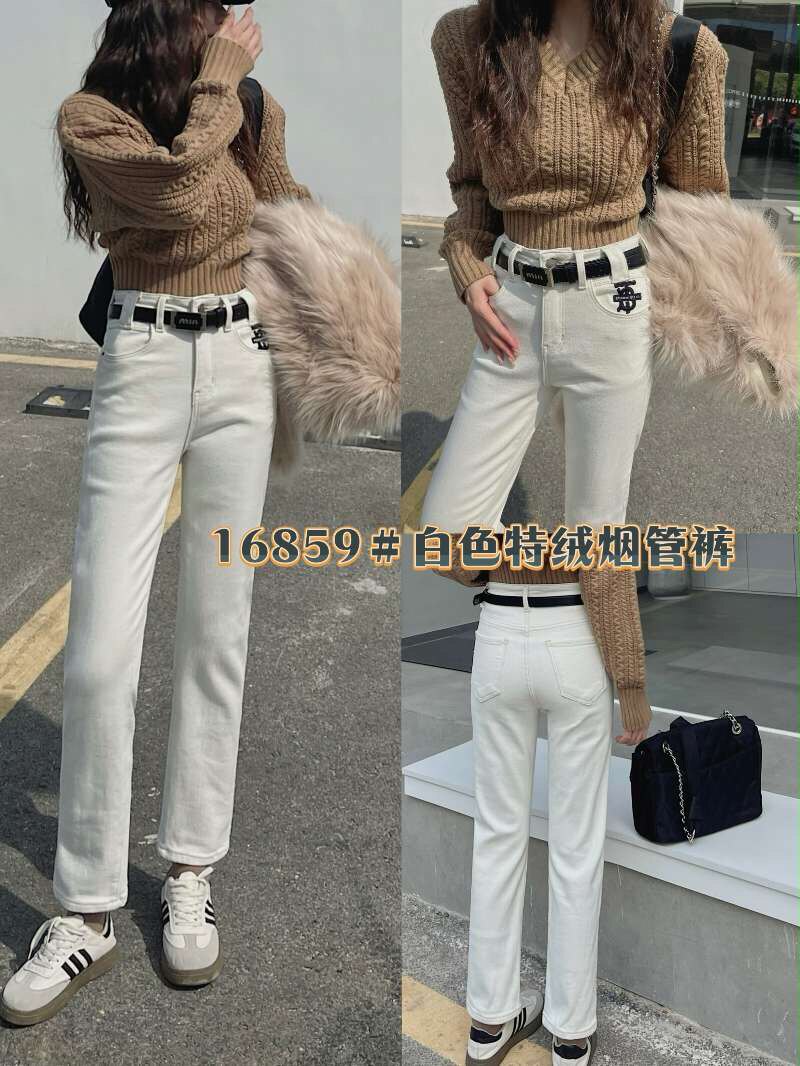 加绒  MINI JEANS 冬装新款 白色16859牛仔裤女九分烟管裤
