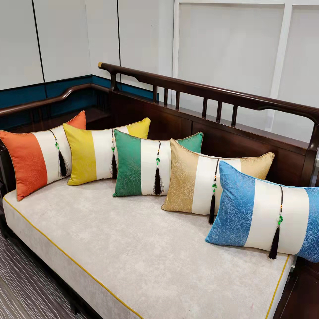 红木沙发靠枕新中式提花长方形抱枕客厅轻奢吊穗靠背床头靠垫腰枕