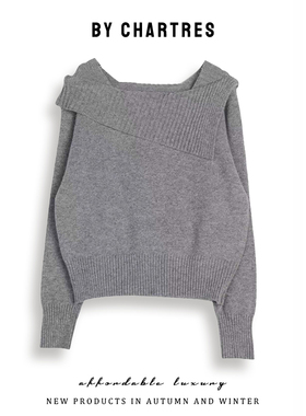 设计感翻领毛衣薄款  2025秋季新款时尚百搭针织衫外穿套头上衣女