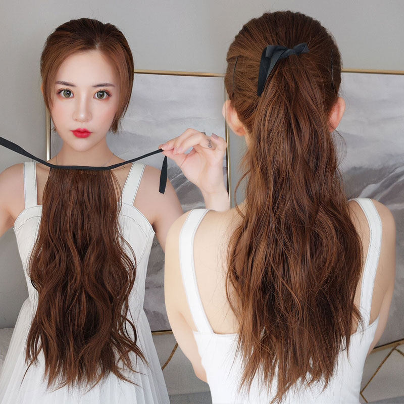 假发女短马尾 卷发真发自然无痕玉米烫低马尾辫子短款真马尾-清仓