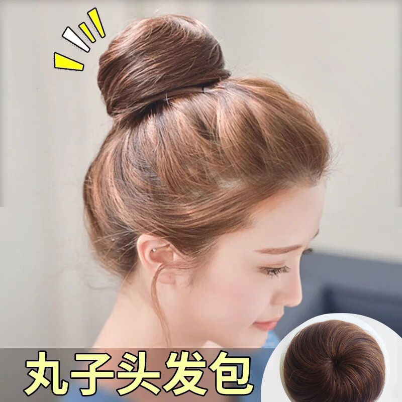 真发包半丸子头女汉服假发盘发卷发圈蓬松自然新娘造型直发花苞头