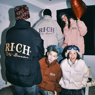 罗马字母棉服外套宽松男女宽松棉袄防寒服 RICHDEER潮牌高街基础款