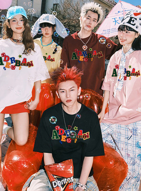 ADERBEN青少年潮牌LOGO印花T恤男女夏季2062新款帅气宽松套头上衣