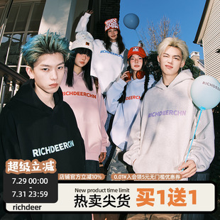 RICHDEER420g重磅基础logo印花连帽潮牌卫衣外套春季 新款 宽松帽衫