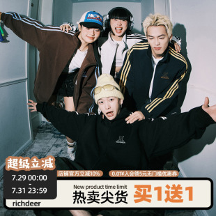 RICHDEER美式 外套休闲宽松撞色上衣 复古三条杠外套春季 运动风开衫
