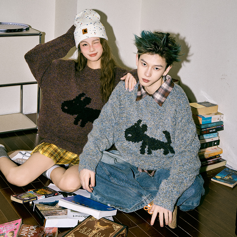 美式600G弹力情侣圆领套头毛衣