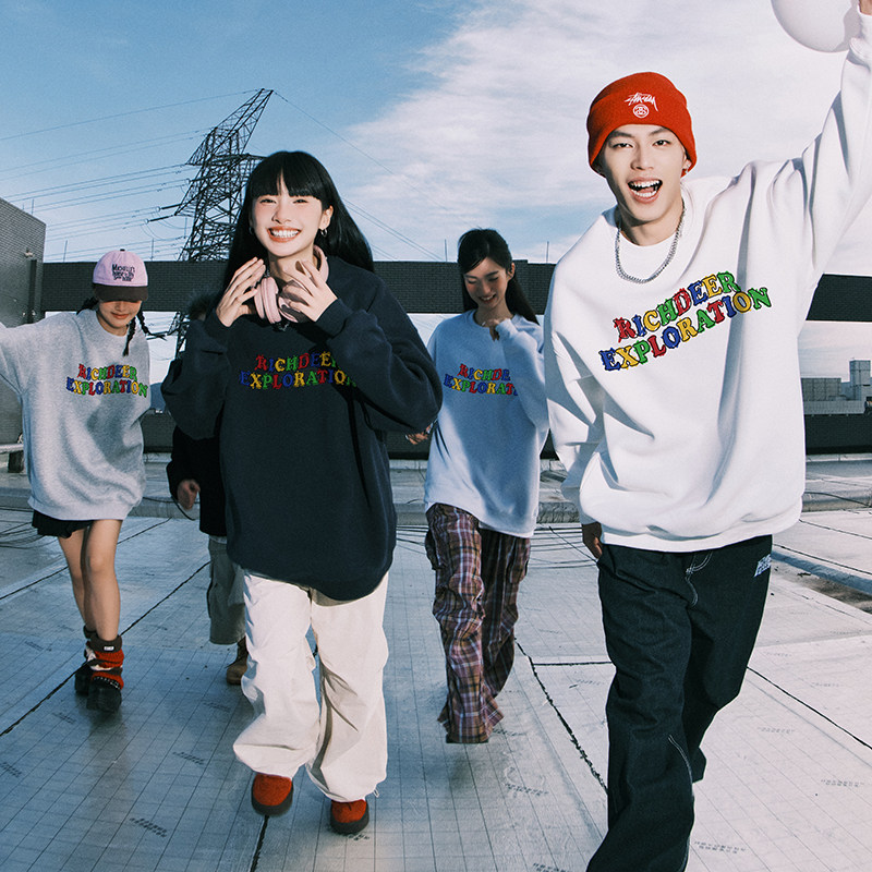 RICHDEER美式街头趣味字母重磅420G卫衣情侣外套字母印花圆领上衣,男装,卫衣,淘宝优惠券,粉丝福利购,淘宝优惠卷