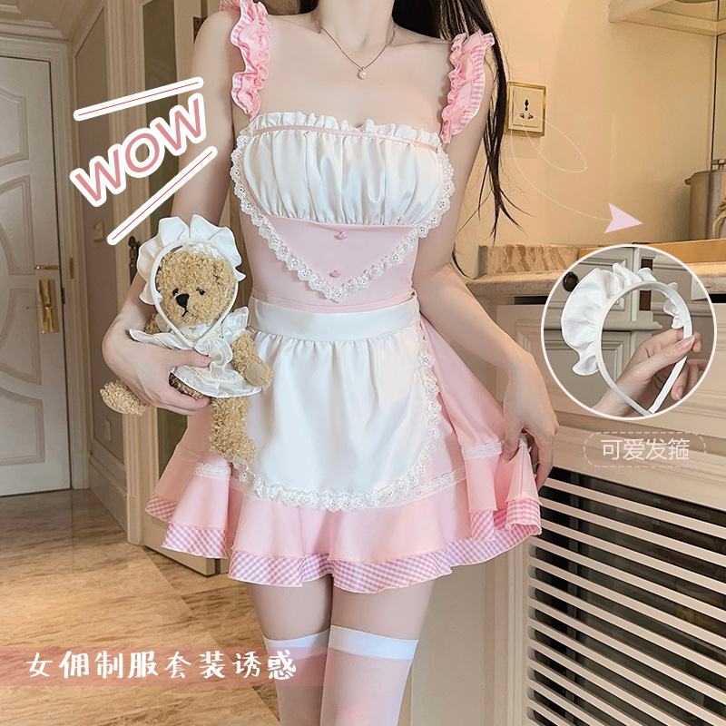 情趣内衣甜美飞袖纯欲深V露背俏皮围裙女佣制服套装