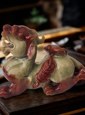 天然玉石貔貅摆件岫玉貔貅玄关摆设店铺开业礼品客厅公母一对皮丘