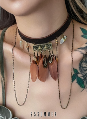 25SUMMER羽毛皮条天然石女颈圈