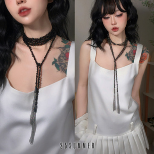 25SUMMER原创  多用途编织珠珠流苏超长细围脖多层叠戴项链/腰链