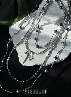 25SUMMER仿珍珠多层女灰色项链