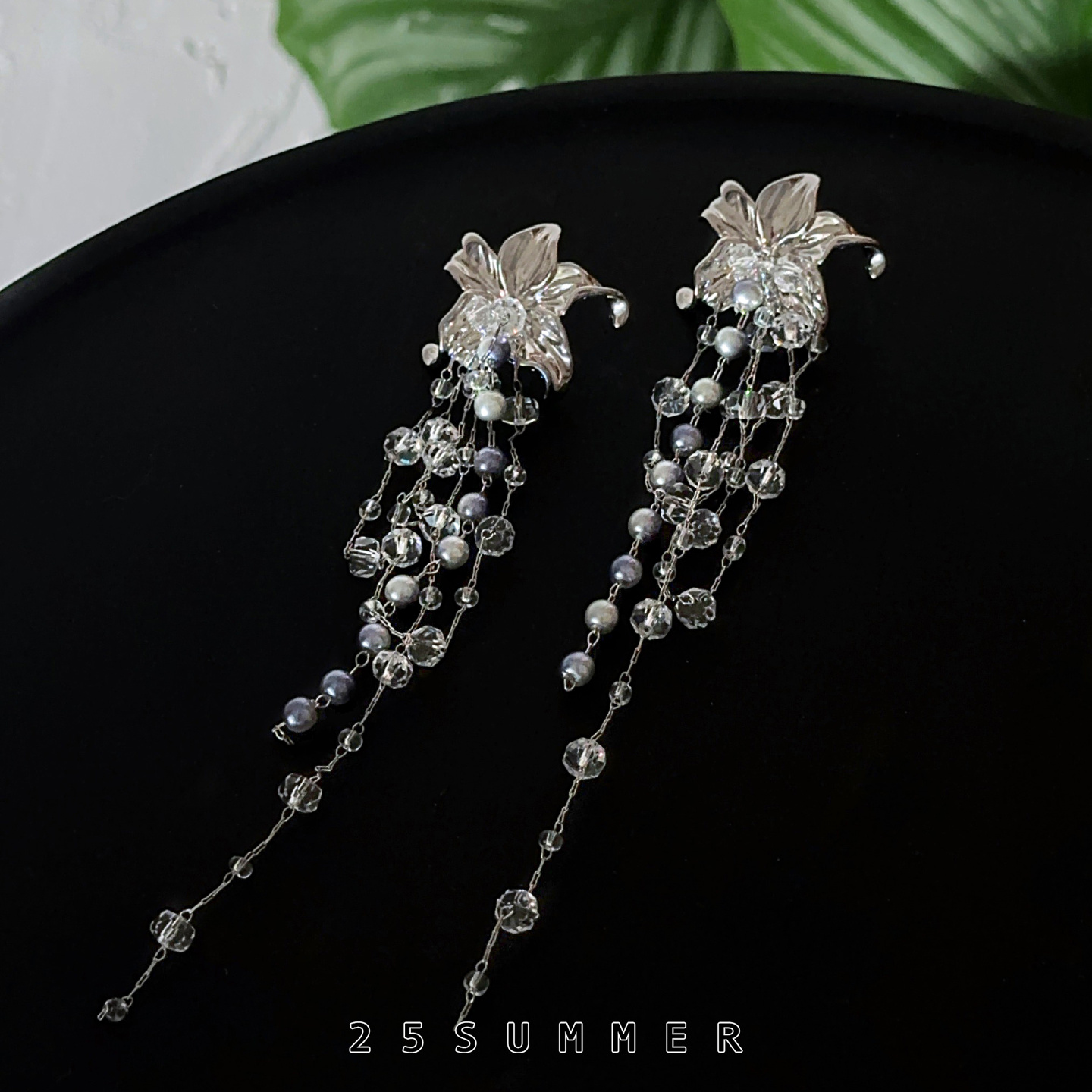 25SUMMER原创水晶流苏花朵耳环