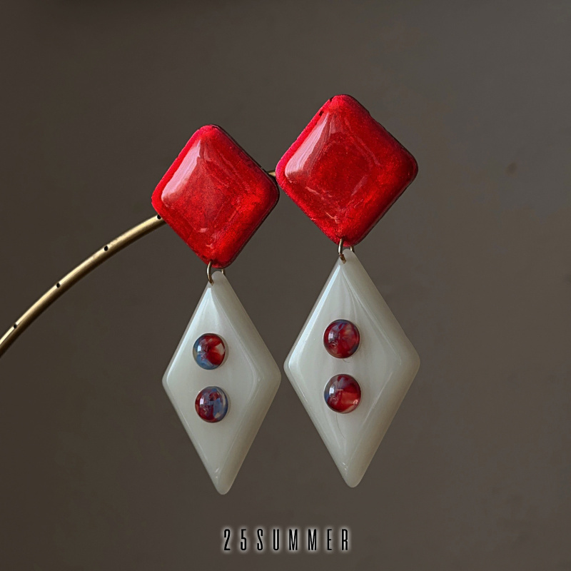 25SUMMER原创树脂菱形夸张女耳环