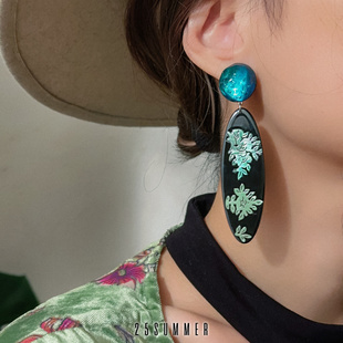 25SUMMER原创设计新中式 古典气质椭圆螺钿耳环淡彩天然贝壳耳夹女