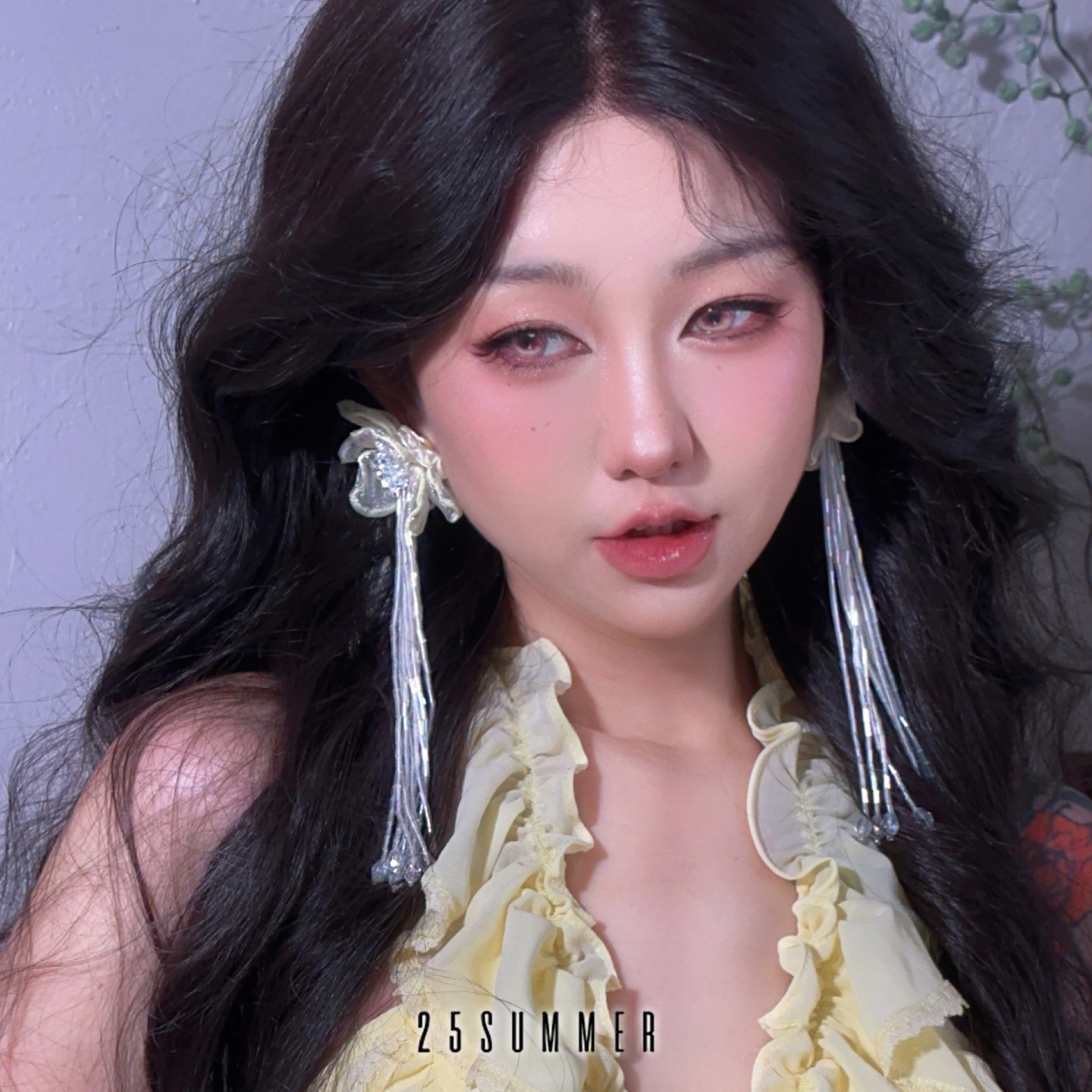 25SUMMER原创 清荷 氛围感欧根纱花朵耳环复古米珠流苏长款耳夹女