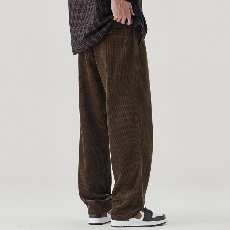 秋冬新款加绒加厚灯芯绒保暖直筒运动裤男宽松cleanfit休闲长裤子