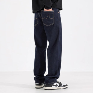 秋冬加绒弹力直筒牛仔裤男美式百搭深蓝色复古水洗休闲原色长裤子