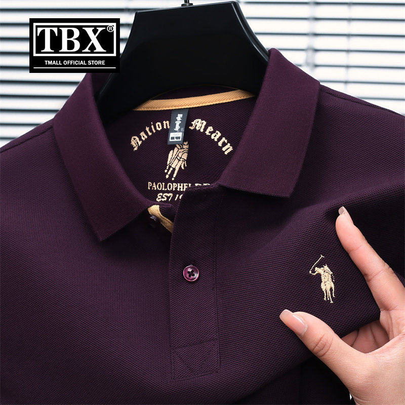 高端保罗polo衫男士短袖t恤2026新款春夏季纯棉翻领紫色长袖男款