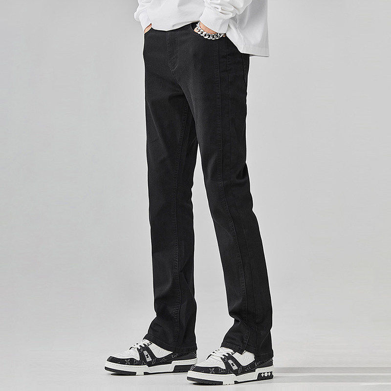 秋冬水洗牛仔裤男黑色微喇潮牌高级复古宽松休闲弹力直筒显瘦长裤