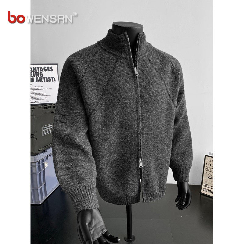 潮牌双拉链开衫毛衣男士外套2025年新款秋冬装cleanfit针织衫男款