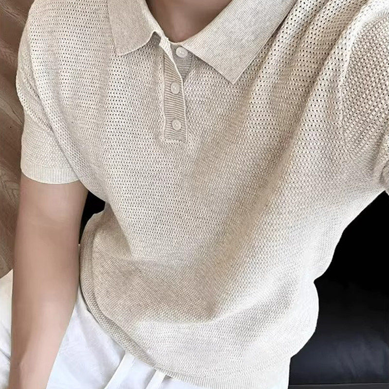 潮牌老钱风轻薄针织短袖polo衫男夏季2026新款高级感凉感翻领T恤