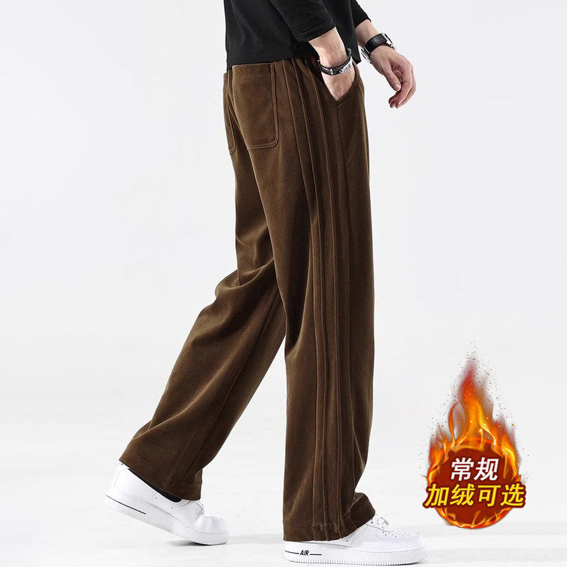法国品牌冬季高端雪尼尔休闲裤男宽松直筒垂感系绳运动长裤子加绒