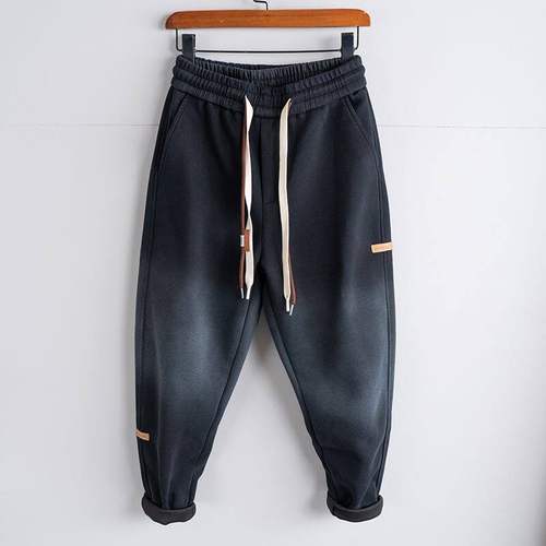 IT ins潮牌休闲卫裤男黑灰做旧渐变抽绳大码哈伦宽松小脚萝卜裤