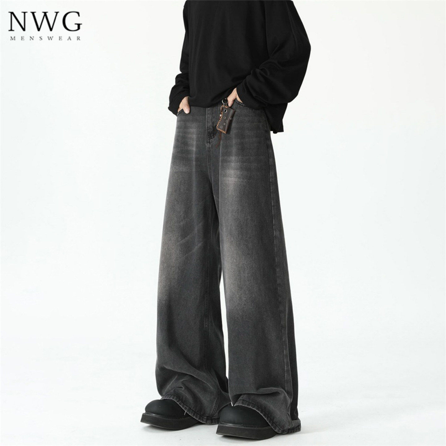 微喇牛仔裤男春秋季新款美式复古宽松直筒阔腿裤子男高街休闲长裤