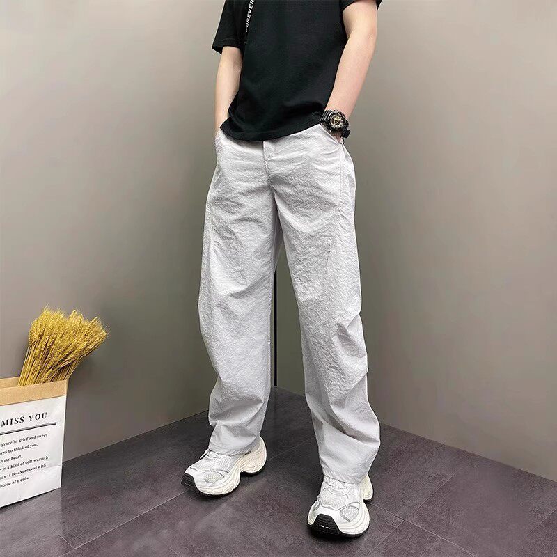 潮牌美式休闲裤男士春秋薄款痞帅宽松阔腿哈伦裤百搭直筒运动裤子