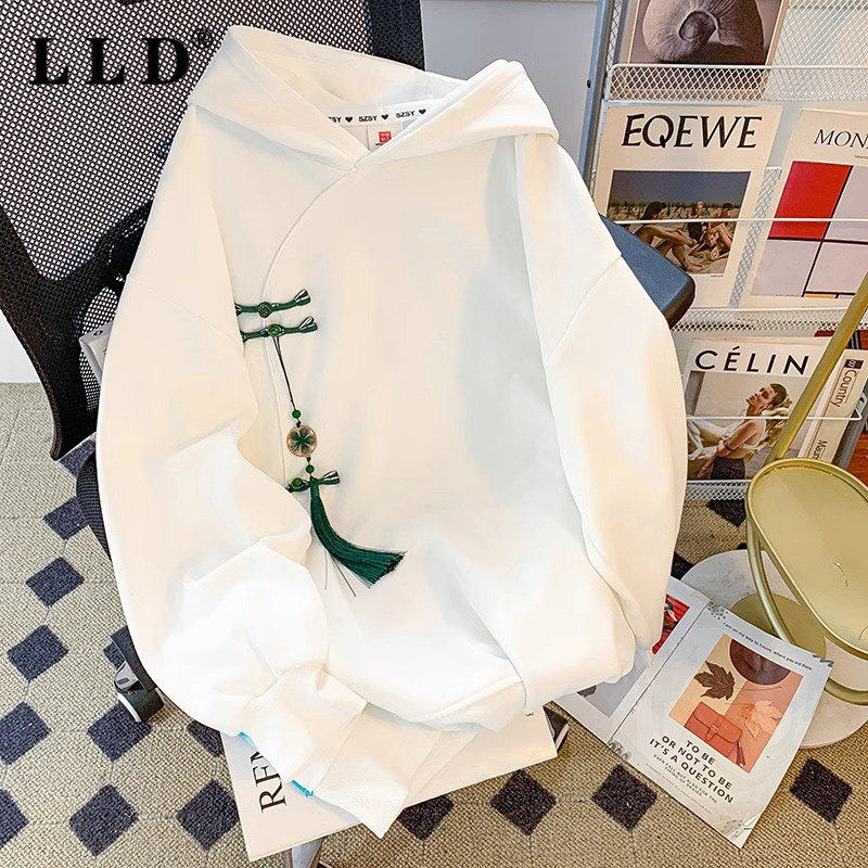 高端新中式国风盘扣卫衣男士2025秋冬季新款加绒加厚刺绣连帽外套