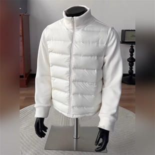 高端摇粒绒拼接排骨羽绒服男士2025新款冬季轻薄立领加厚外套男款
