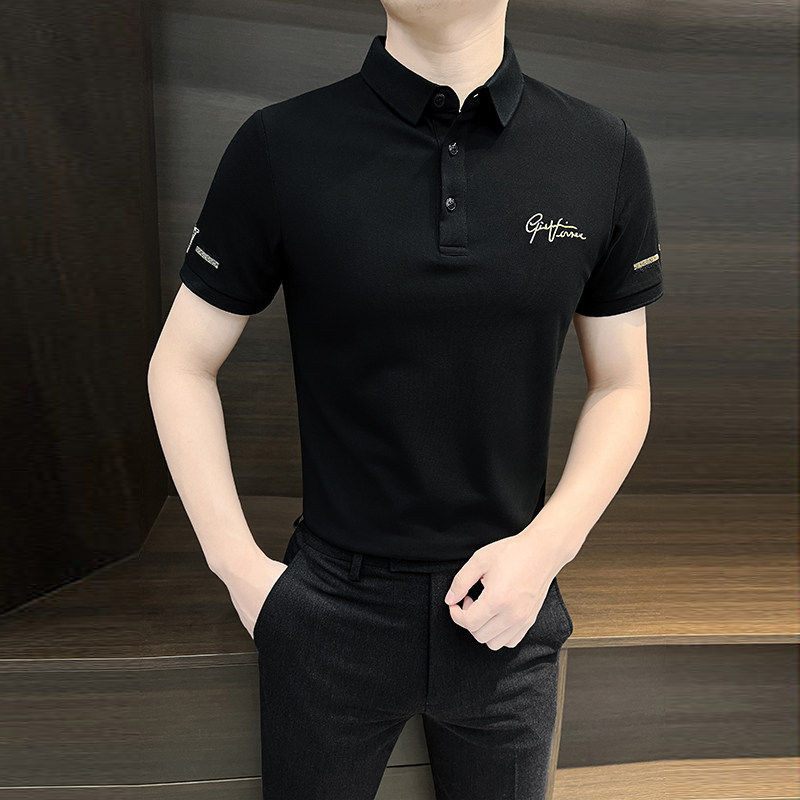 polo衫男短袖夏季2026新款冰丝翻领上衣刺绣修身商务男士半袖t恤