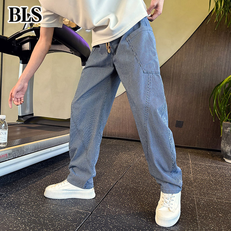 高端条纹弯刀休闲裤男士春秋2026新款潮牌宽松直筒阔腿男款哈伦裤