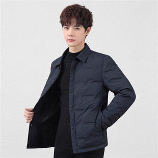 高端短款鹅绒轻薄羽绒服男士2025新款冬季保暖衬衫领冬装外套男款