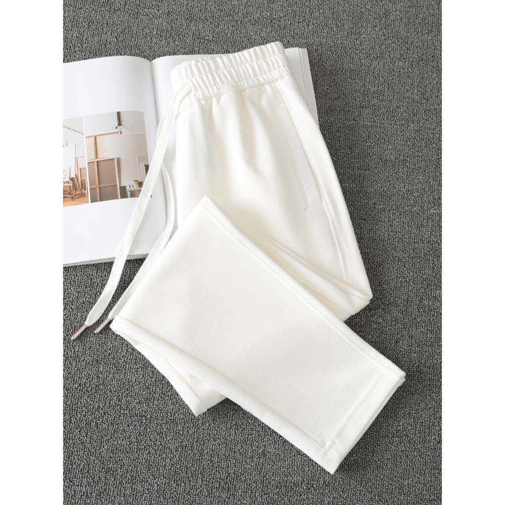 欧洲站全棉休闲运动裤女春秋2025新款直筒卫裤白色裤子纯棉男女裤