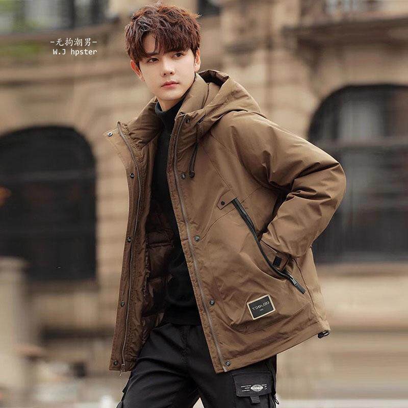 潮牌it neith BIAS修身短款连帽工装羽绒服男冬季加厚冲锋衣外套