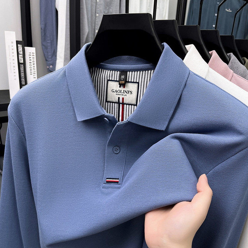 舒适高品质！100%纯棉高端男士丝光长绒棉POLO衫秋冬休闲长袖T恤