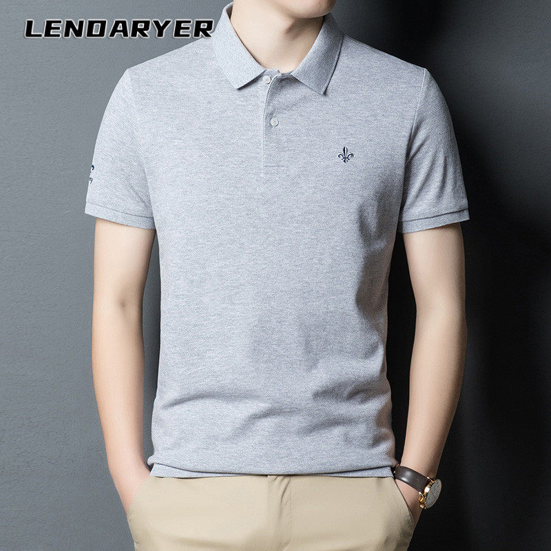 LENDARYER短袖T恤男2026夏季新款纯棉翻领纯色刺绣休闲半袖薄上衣
