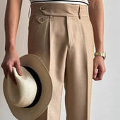 单褶那不勒斯高腰口袋卷边西裤 法国高端2026商务休闲男休闲裤 男裤