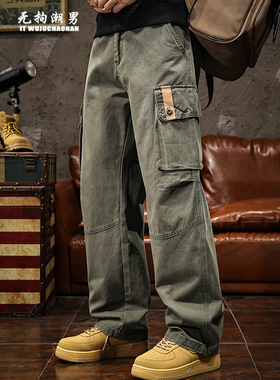 潮牌it neith BIAS美式工装冲锋裤男秋冬加绒军绿色宽松直筒阔腿