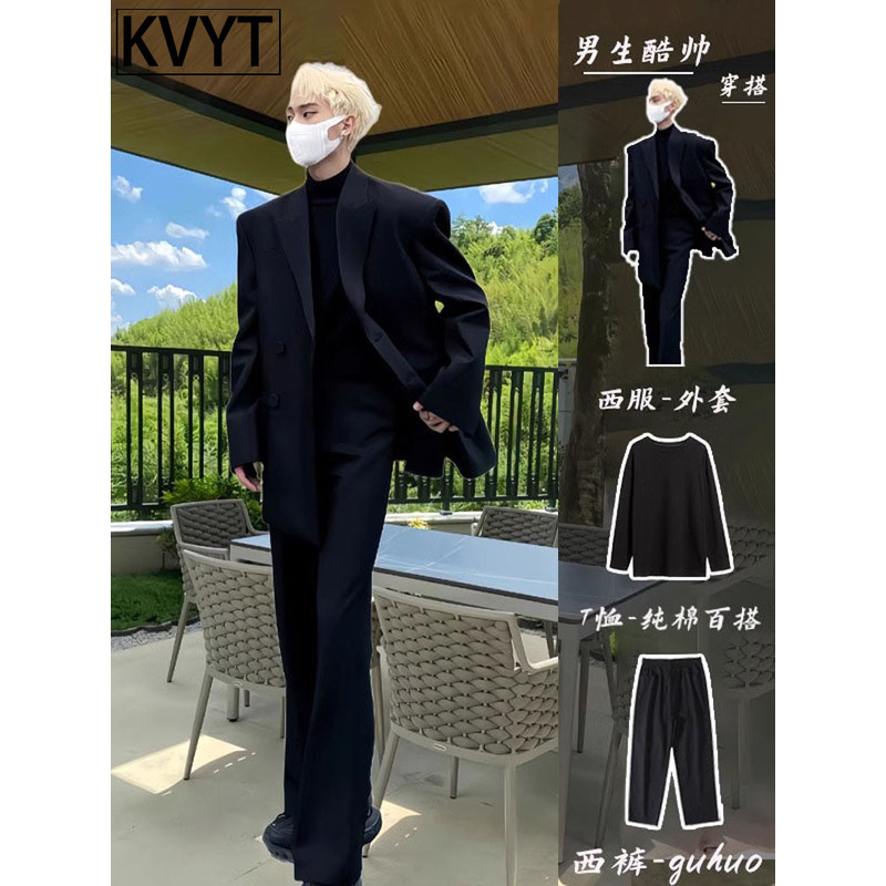 潮牌男士休闲套装2025春秋季新款高级感英伦雅痞西装DK制服三件套